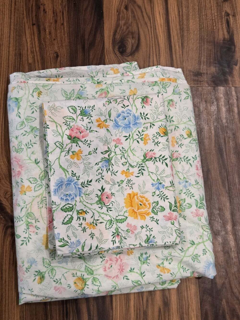 Vtg Shabby Chic Floral Flat Sheet & Pillowcase Set Cottagecore English Rose